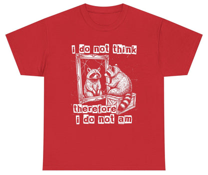 I Do Not Think Therefore I Do Not Am raccoon Youth T-Shirt Red product mockup
