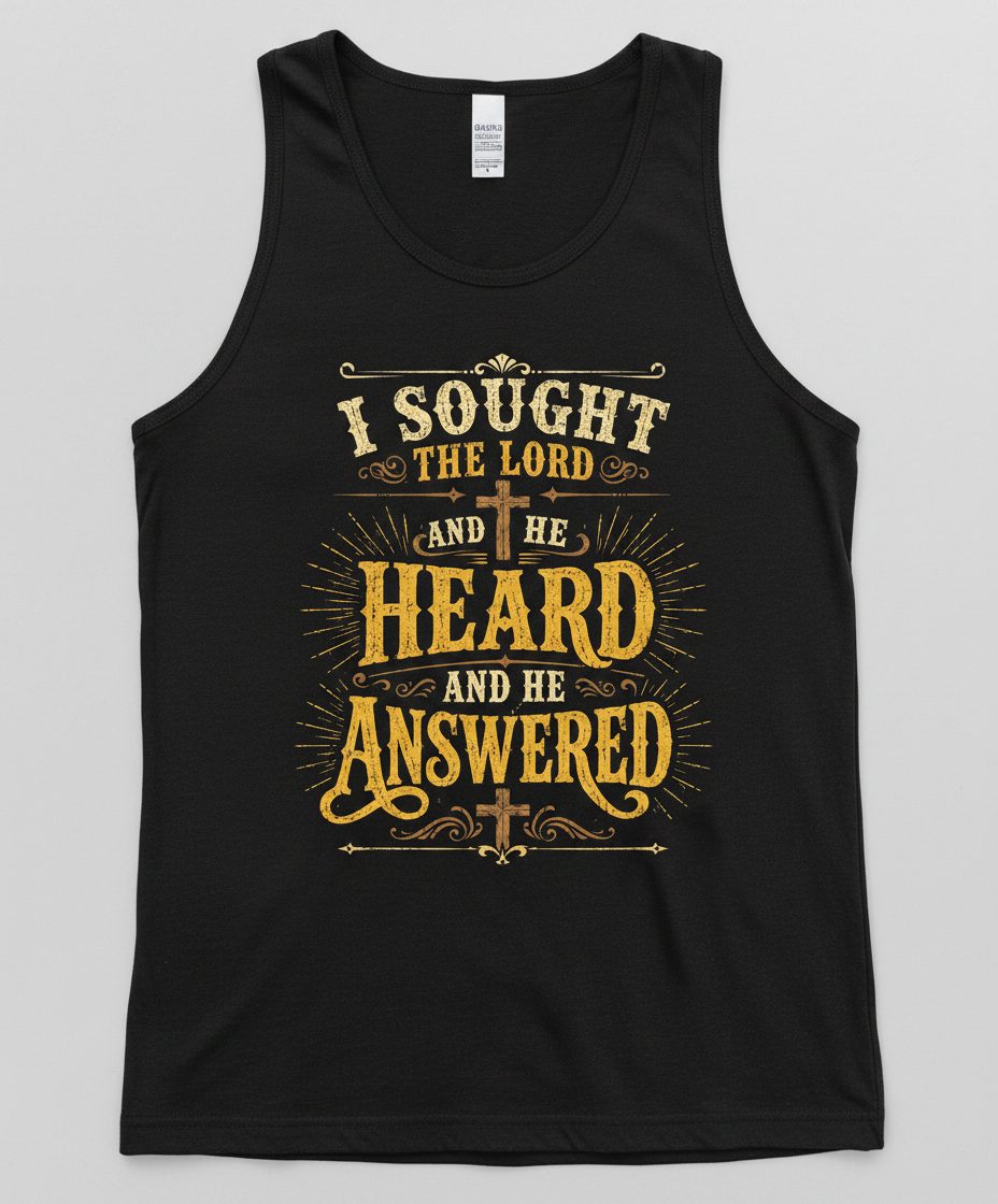 I Sought the Lord and He Heard and He Answered Tank Top - product mockup - Black