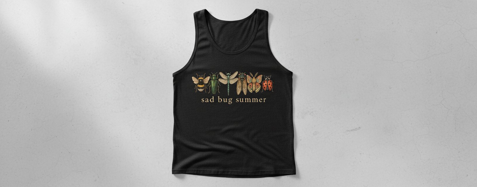 Sad Bug Summer Vintage Insects Tank Top - product mockup - Black