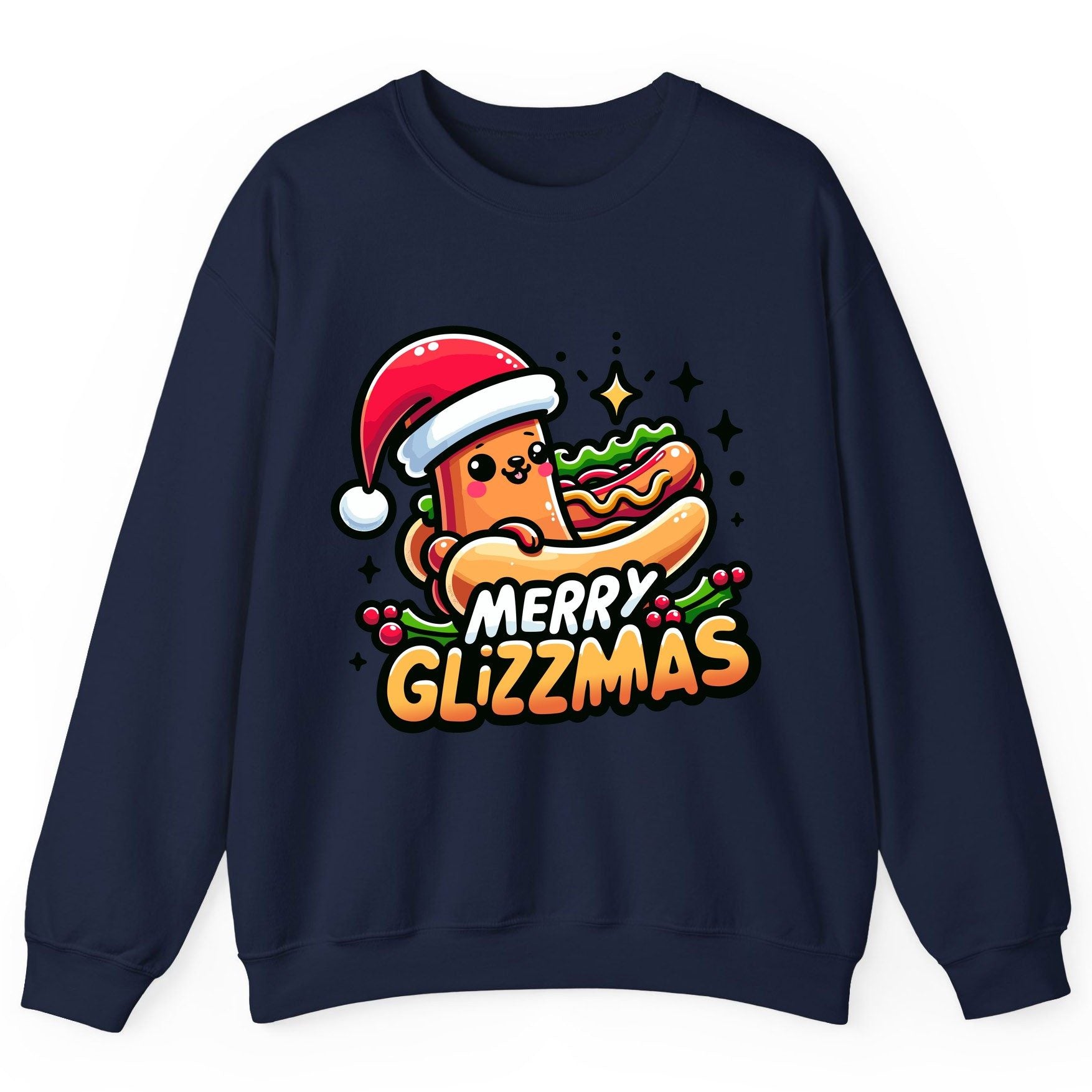 Merry Glizzmas hot dog Sweatshirt Navy product mockup