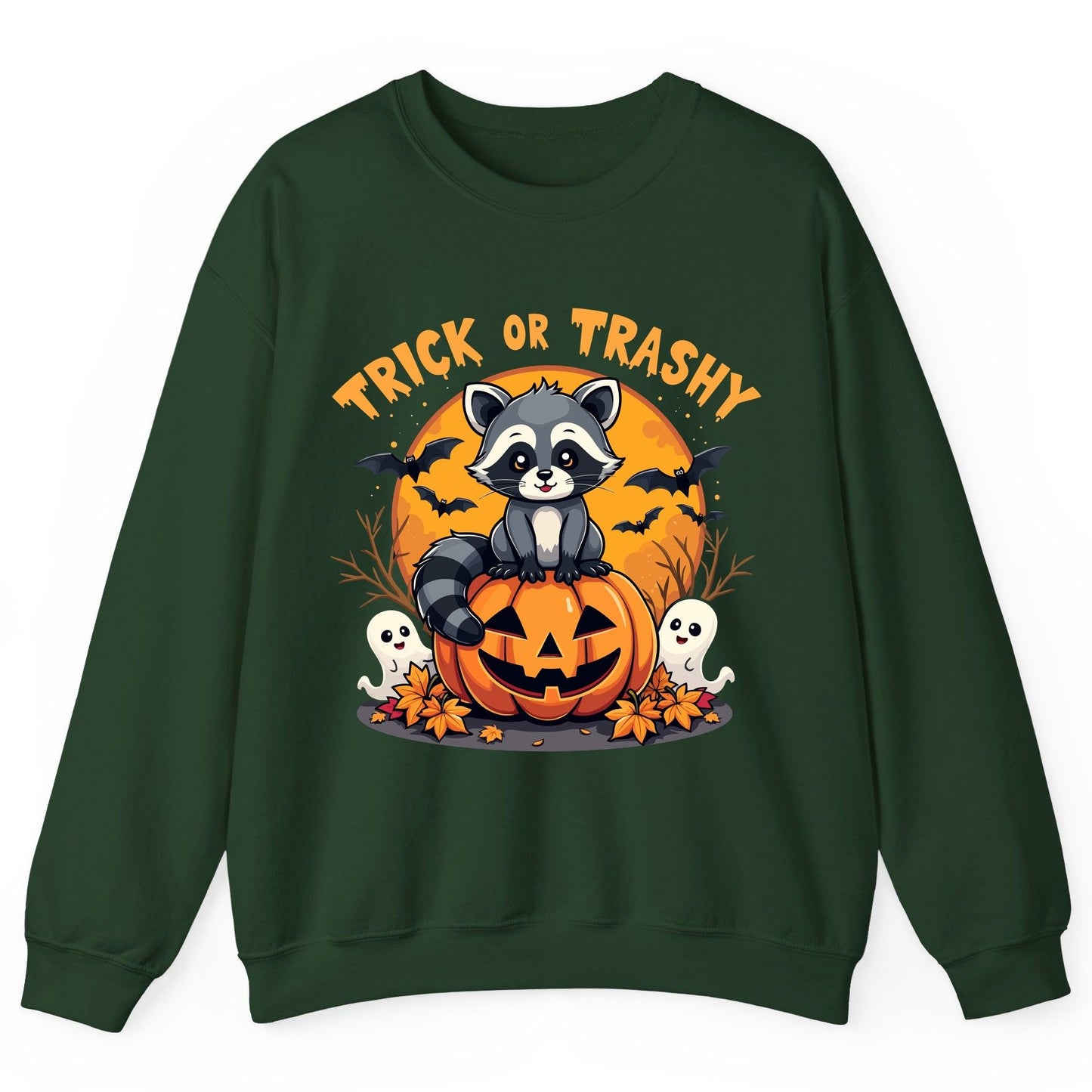 Trick or Trashy raccoon Sweatshirt Forest Green product mockup