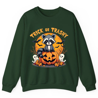 Trick or Trashy raccoon Sweatshirt Forest Green product mockup