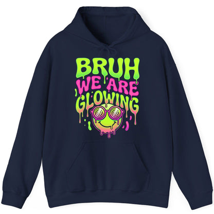 Bruh We Are Glowing rave culture Hoodie Navy product mockup