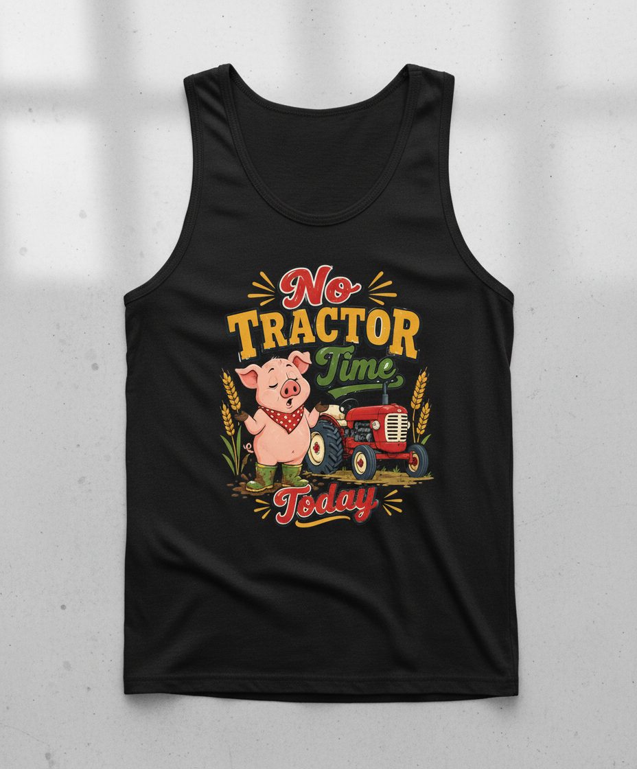 No Tractor Time Today Funny Farming Tank Top - product mockup - Black