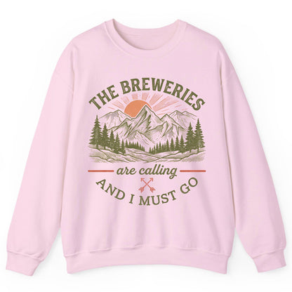 THE Breweries Are Calling AND I MUST GO Funny Craft Beer Sweatshirt - product mockup - Light Pink