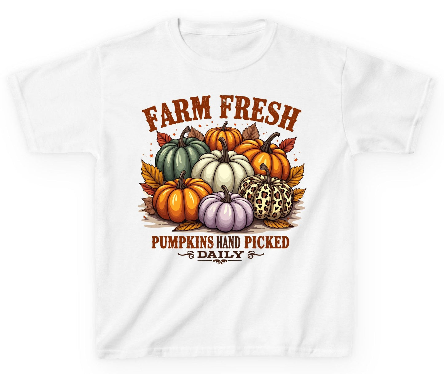 Farm Fresh Pumpkins Hand Picked Daily autumn pumpkins Youth T-Shirt White product mockup