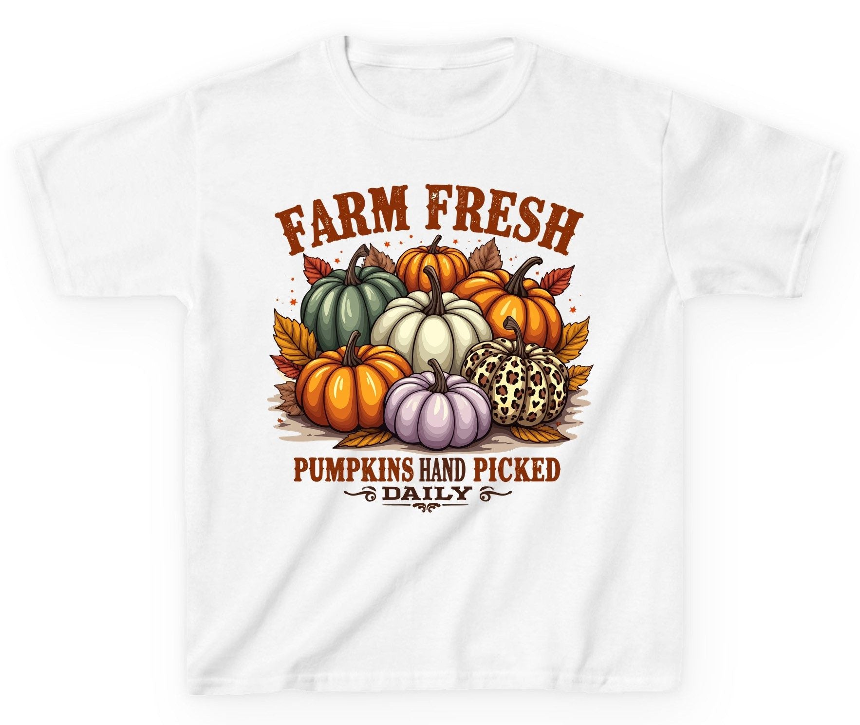 Farm Fresh Pumpkins Hand Picked Daily autumn pumpkins Youth T-Shirt White product mockup