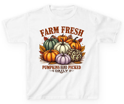 Farm Fresh Pumpkins Hand Picked Daily autumn pumpkins Youth T-Shirt White product mockup