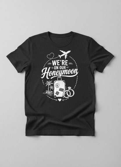 We're on Our Honeymoon Vintage Newlyweds T-Shirt - product mockup - Dark Heather