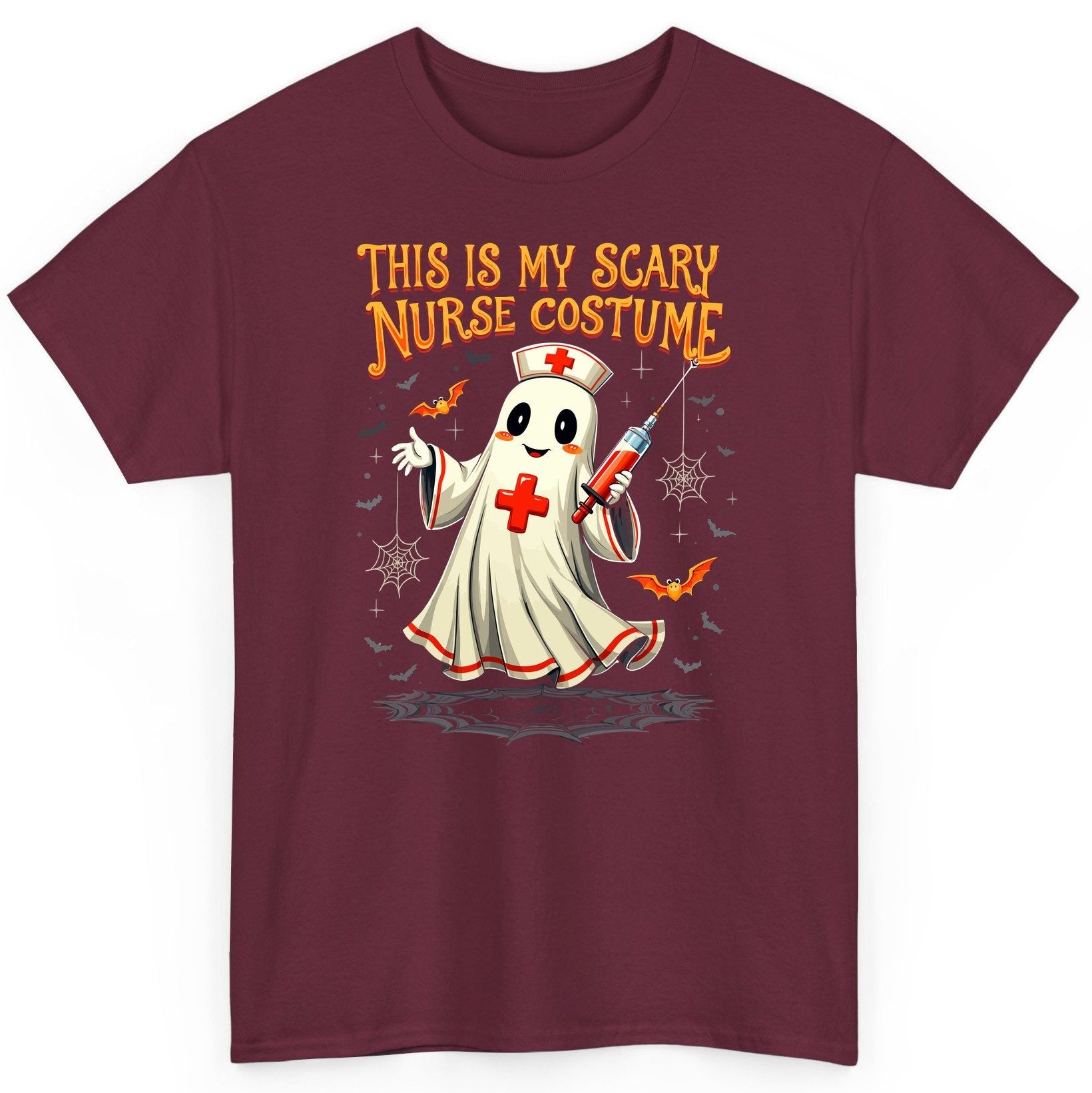 This Is My Scary Nurse Costume Halloween ghost nurse T-Shirt Maroon product mockup