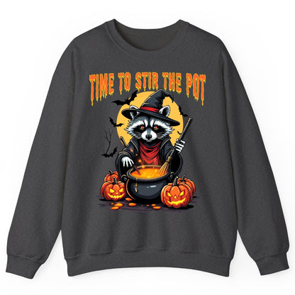Time to Stir the Pot Halloween raccoon Sweatshirt Dark Heather product mockup
