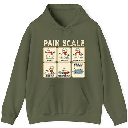 Pain Scale No Pain Mild Pain Moderate Pain Severe Pain Very Severe Pain Worst Pain Possible snowman Hoodie Military Green