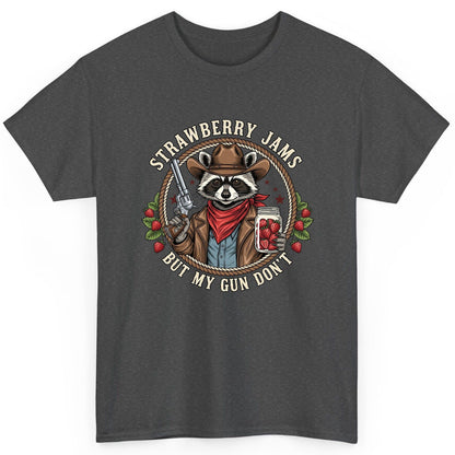 Strawberry Jams but My Gun Don't cowboy raccoon T-Shirt Dark Heather product mockup