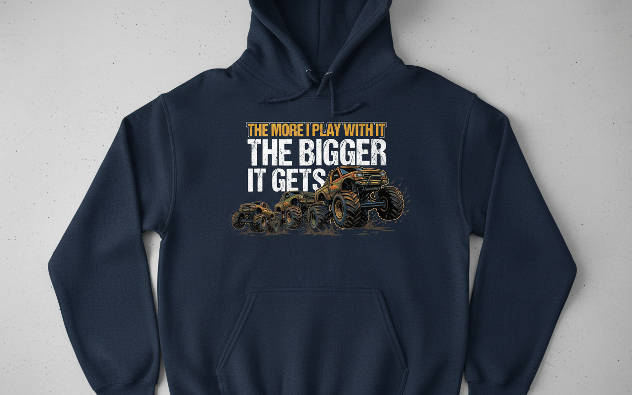 The More I Play With It The Bigger It Gets Monster Truck Hoodie - Navy