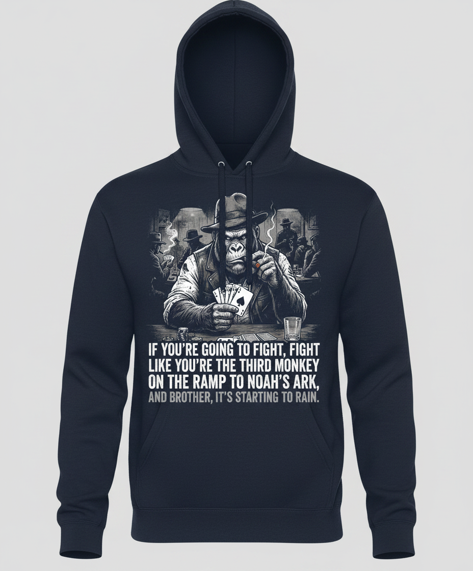 Third Monkey on Noah's Ark Gorilla Poker Player Hoodie - Navy