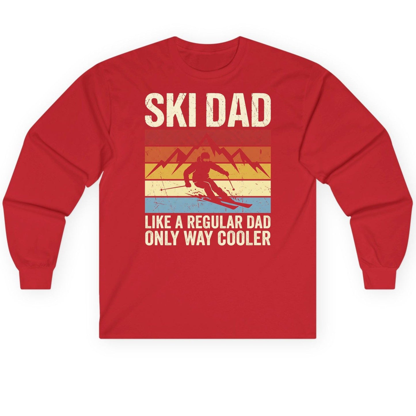 Ski Dad Like a Regular Dad Only Way Cooler skiing Long Sleeve Tee Red product mockup