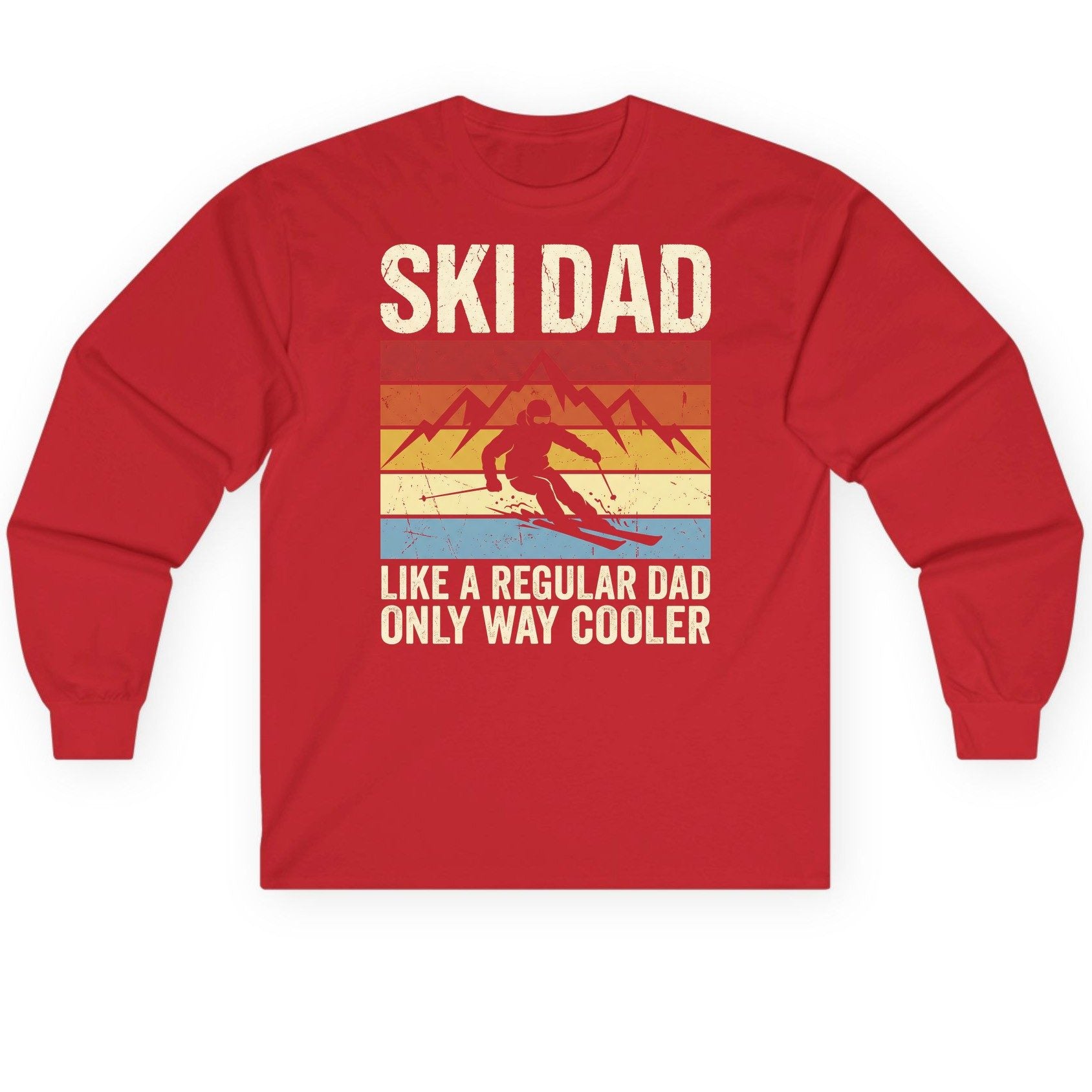 Ski Dad Like a Regular Dad Only Way Cooler skiing Long Sleeve Tee Red product mockup