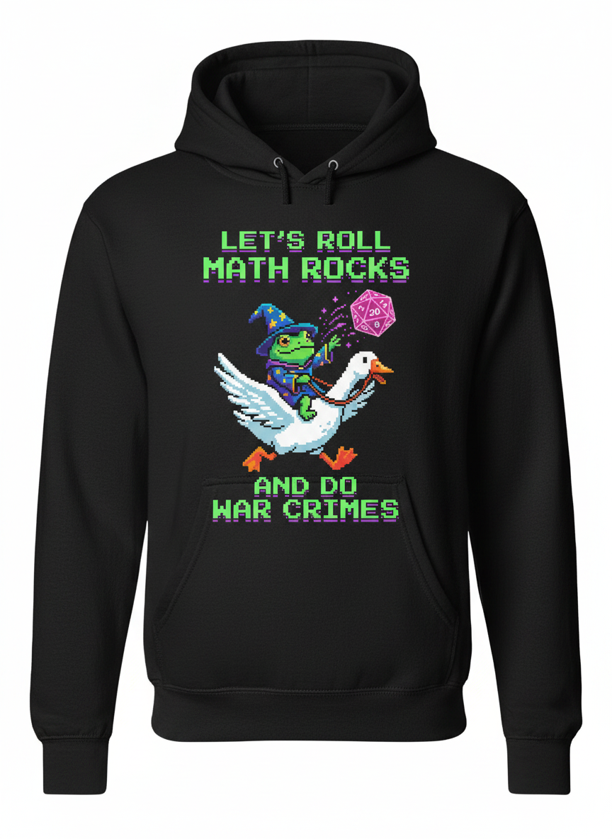 Let's Roll Math Rocks Frog Wizard Pixel Art TTRPG Design Hoodie - Black