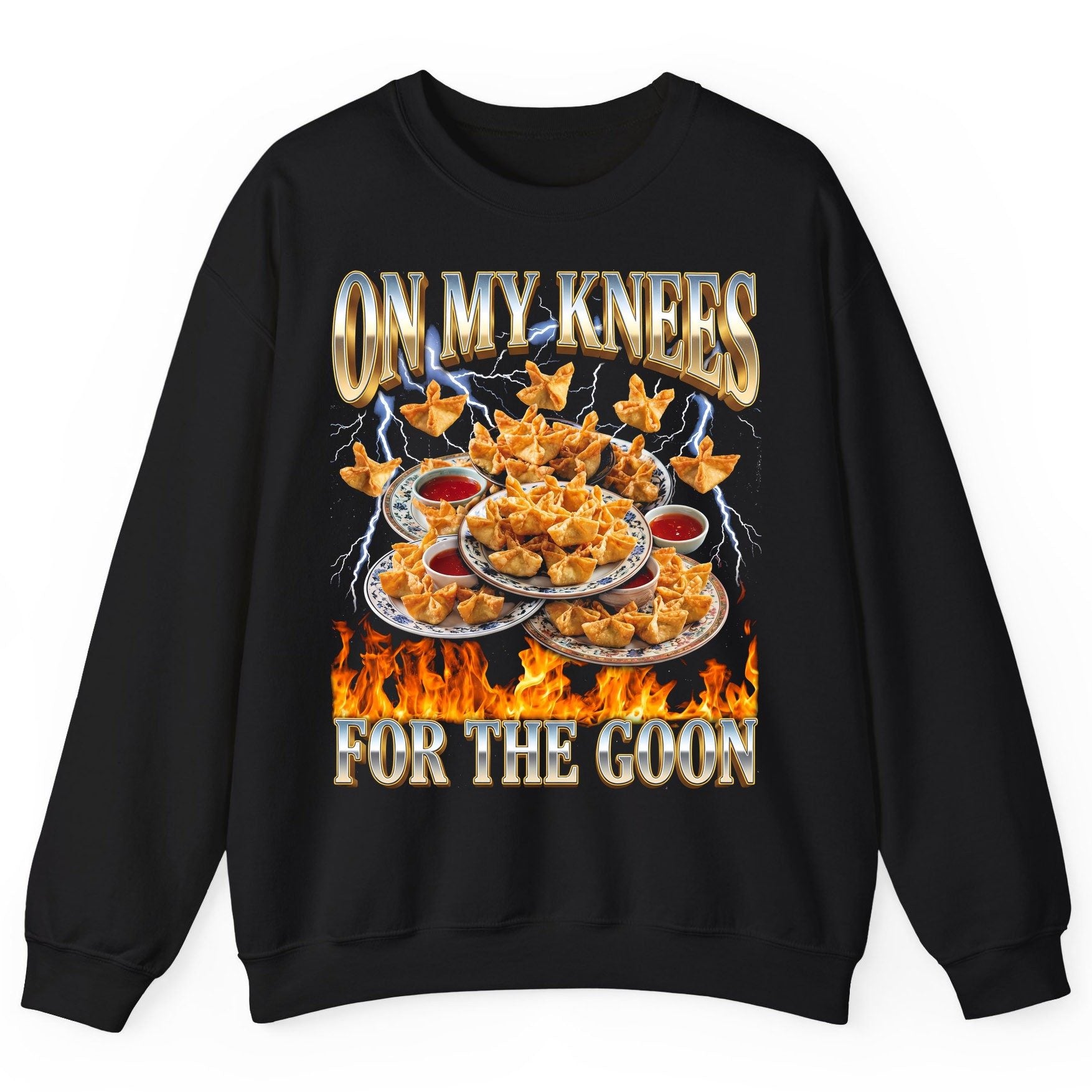 On My Knees for the Goon crab rangoon Sweatshirt Black product mockup