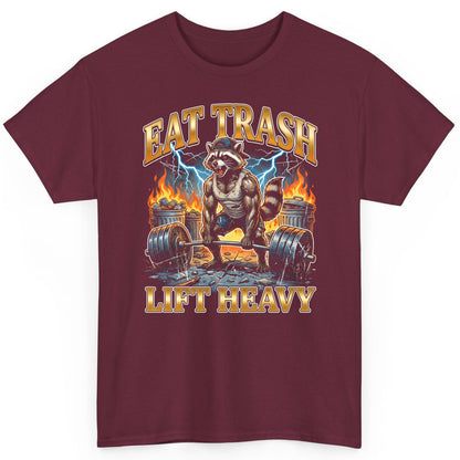 Eat Trash Lift Heavy raccoon T-Shirt Maroon product mockup