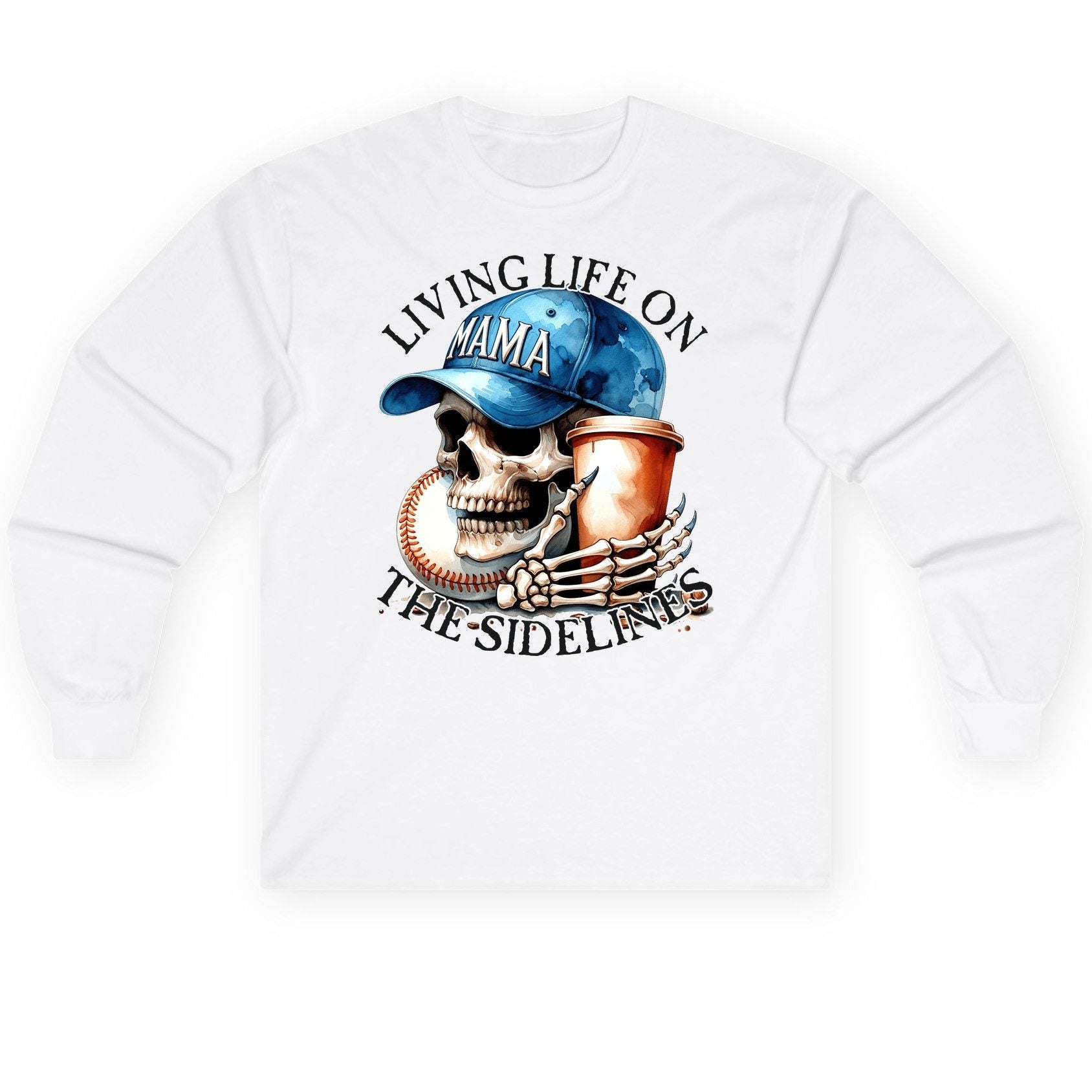 Living Life on the Sidelines Mama baseball mom Long Sleeve Tee White product mockup