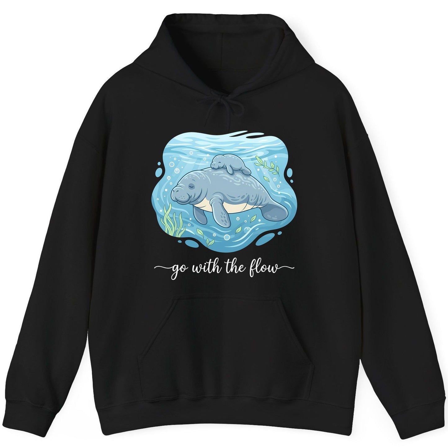 Go with the Flow Manatee Hoodie - product mockup - Black