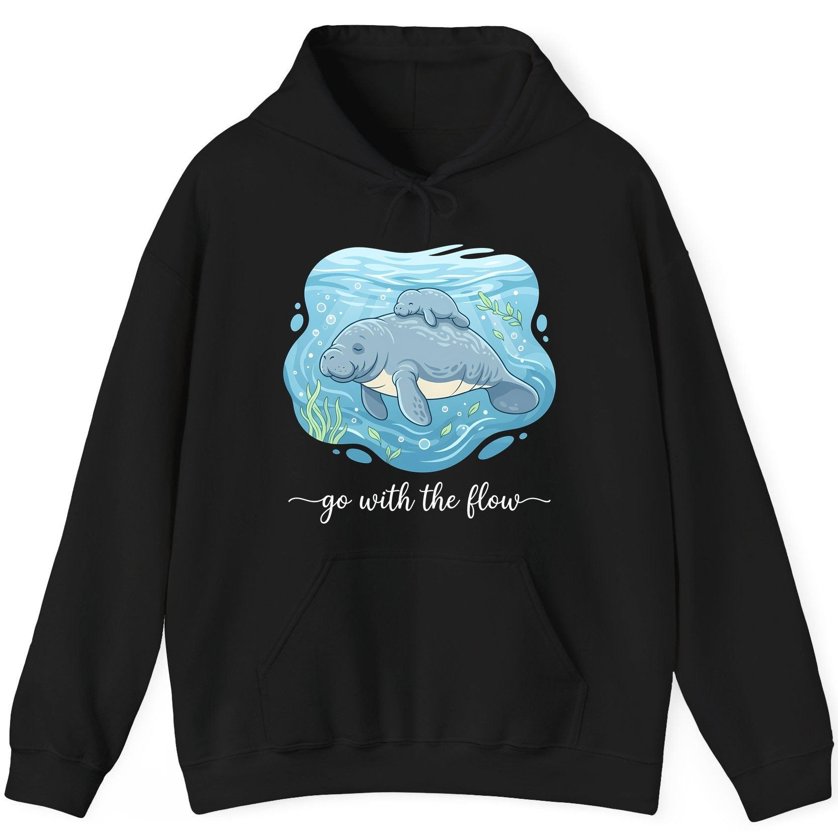 Go with the Flow Manatee Hoodie - product mockup - Black