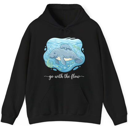 Go with the Flow Manatee Hoodie - product mockup - Black
