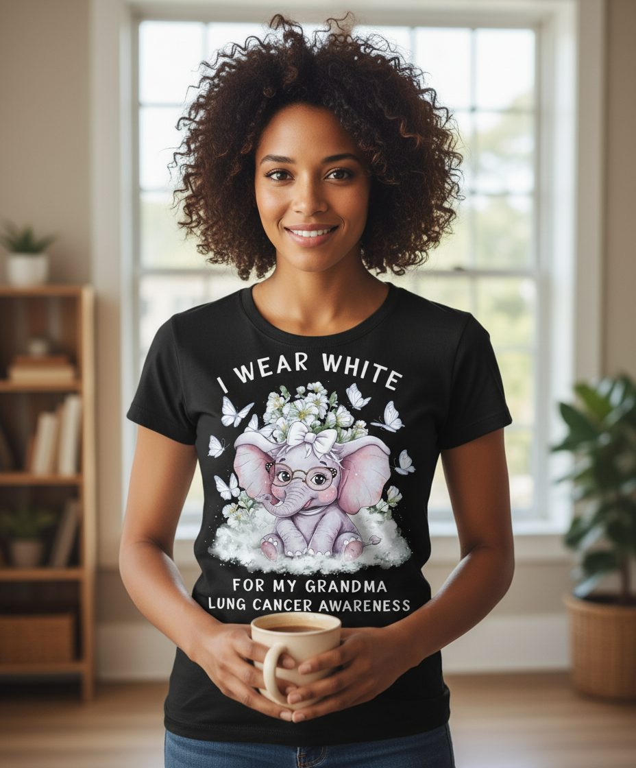 I Wear White for My Grandma Lung Cancer Awareness lung cancer awareness T-Shirt Black lifestyle mockup