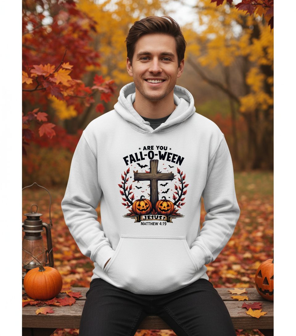 Are You Fall-O-Ween Jesus? christian Halloween Hoodie White lifestyle mockup