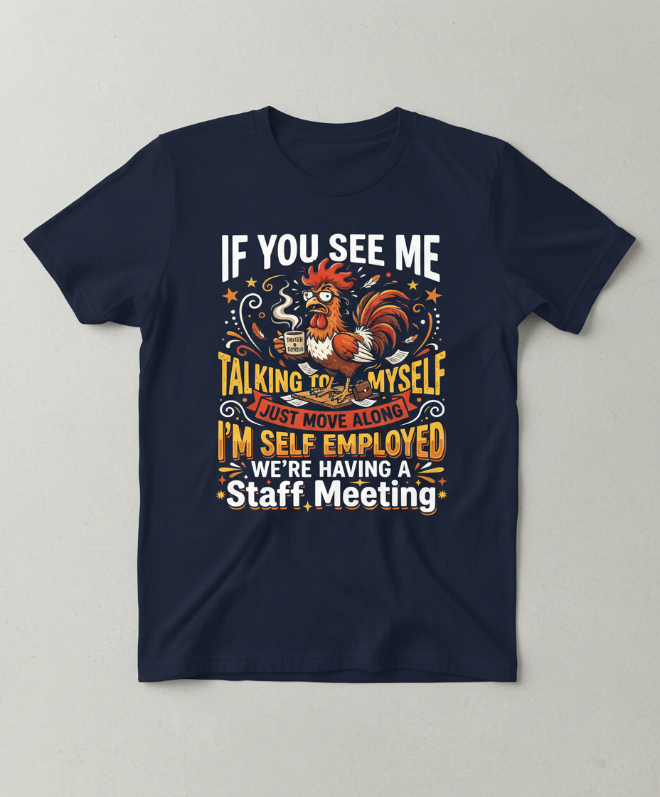 Funny Self-Employed Staff Meeting Rooster Design T-Shirt - Navy