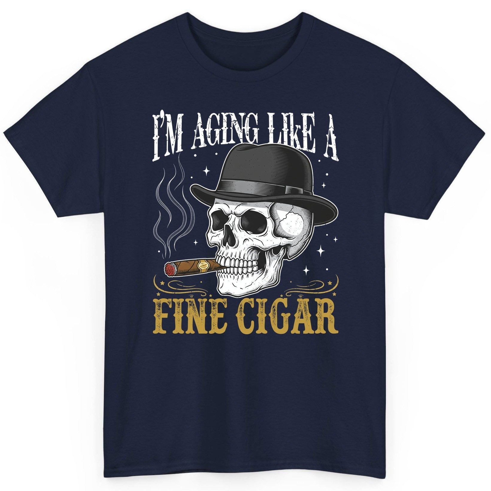 I'm Aging Like a Fine Cigar smoking skull T-Shirt Navy product mockup