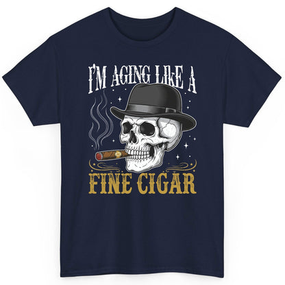 I'm Aging Like a Fine Cigar smoking skull T-Shirt Navy product mockup