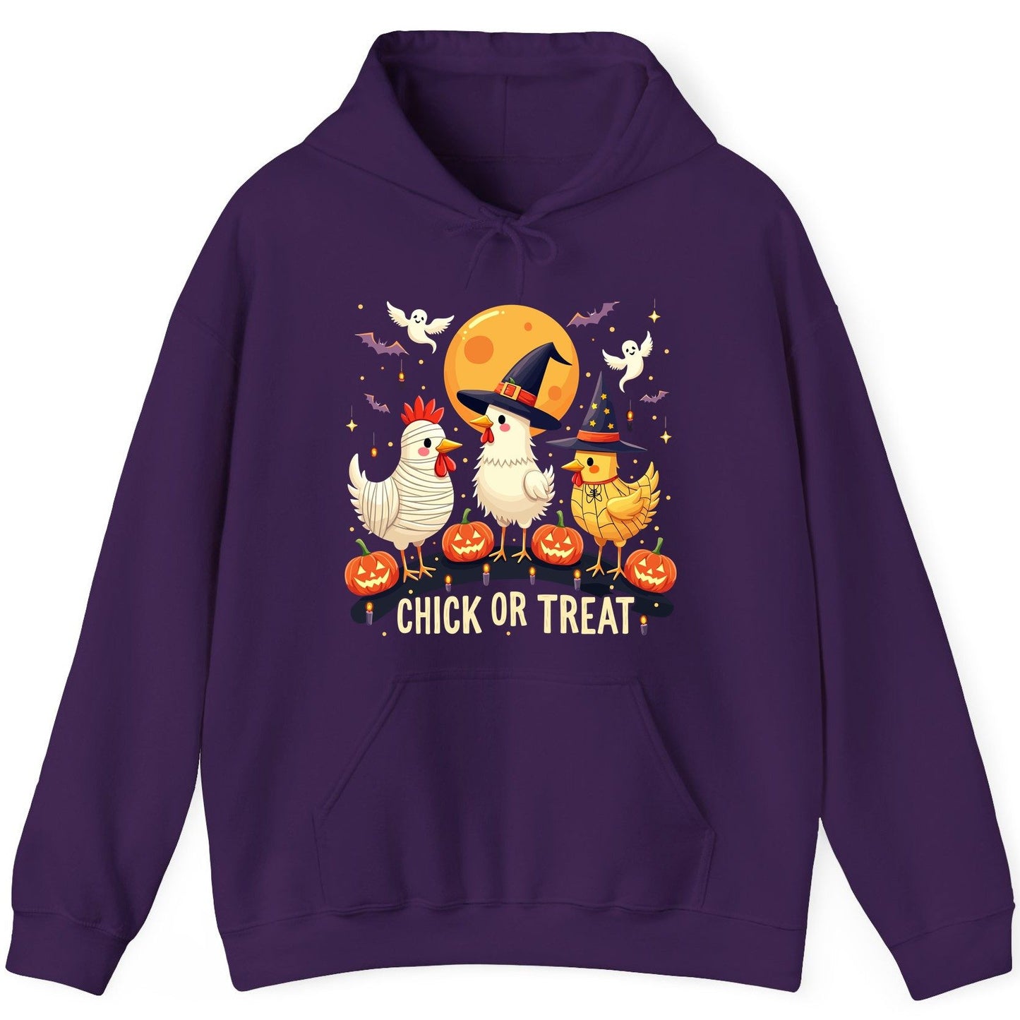 Chick or Treat Halloween chickens Hoodie Purple product mockup
