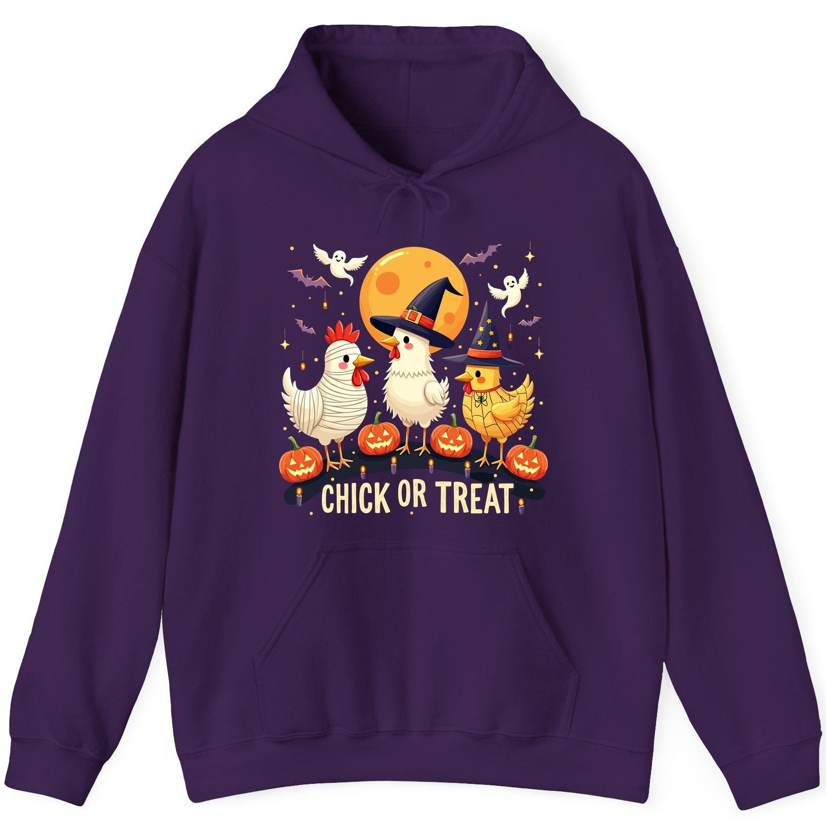 Chick or Treat Halloween chickens Hoodie Purple product mockup