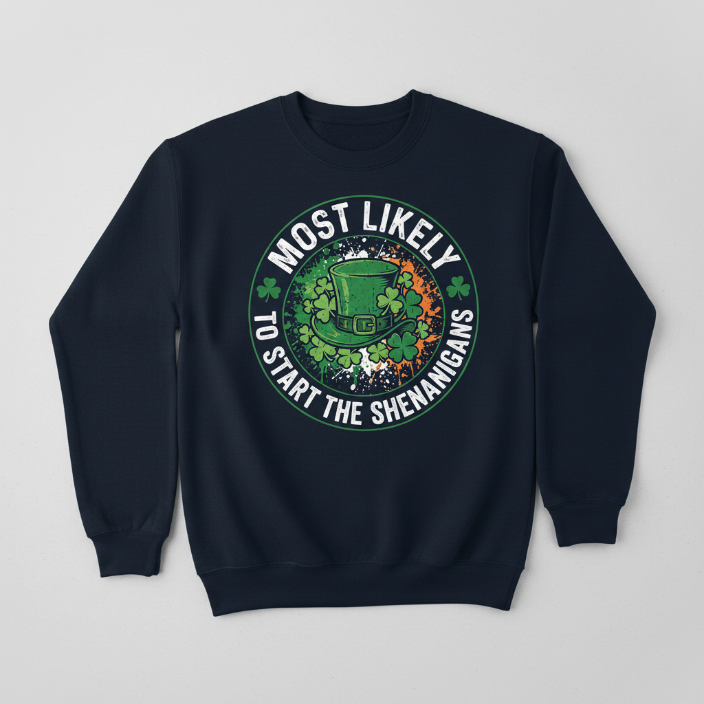 Most Likely To Start The Shenanigans St. Patrick's Day Design Sweatshirt - Navy