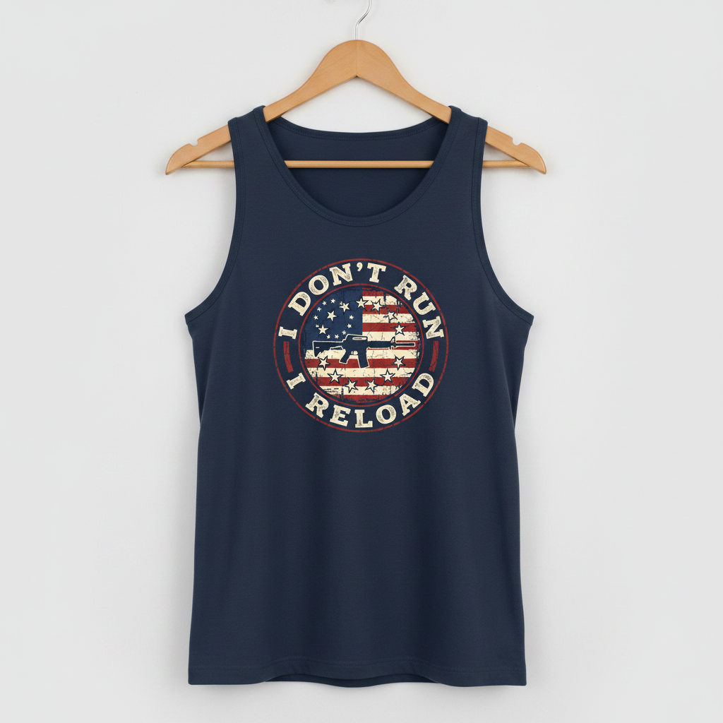 I Don't Run I Reload Pro-Gun American Flag Design Tank Top - Navy
