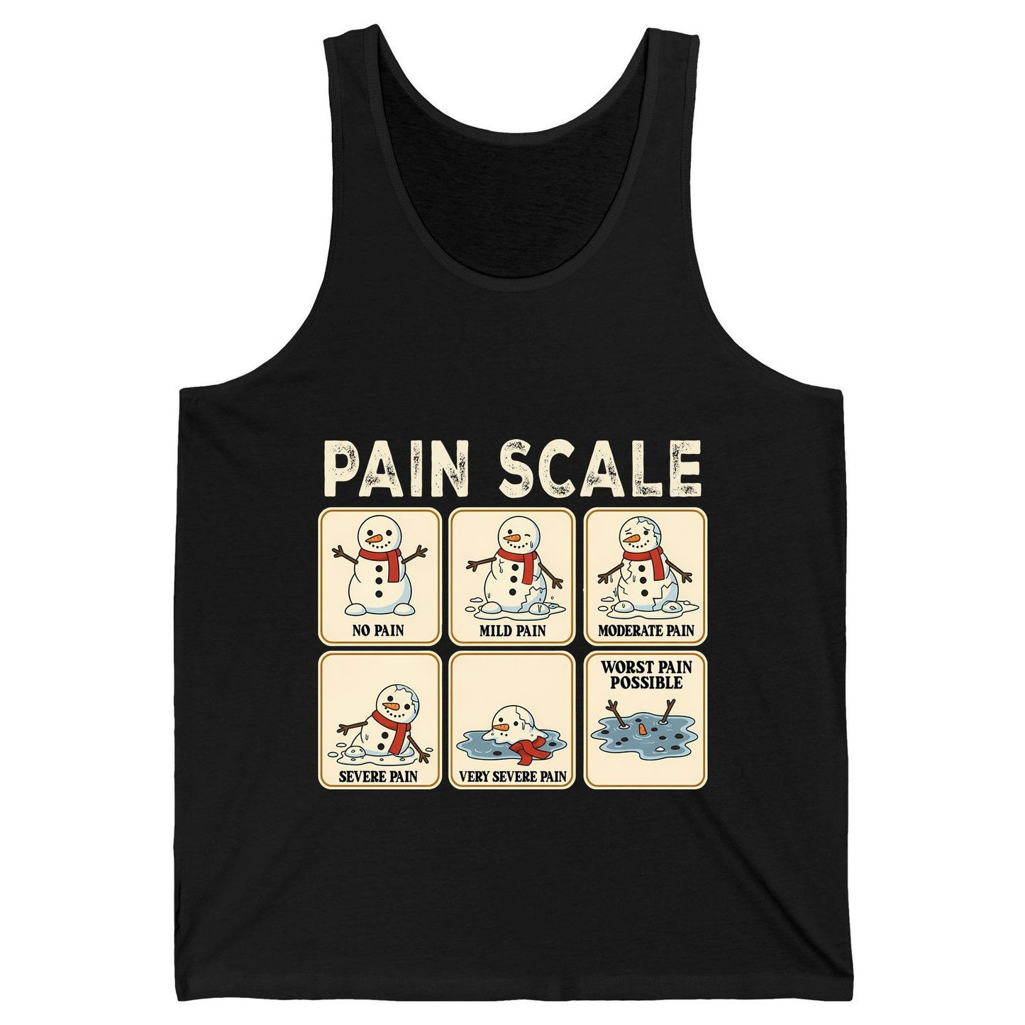 Pain Scale No Pain Mild Pain Moderate Pain Severe Pain Very Severe Pain Worst Pain Possible snowman Tank Top Black product