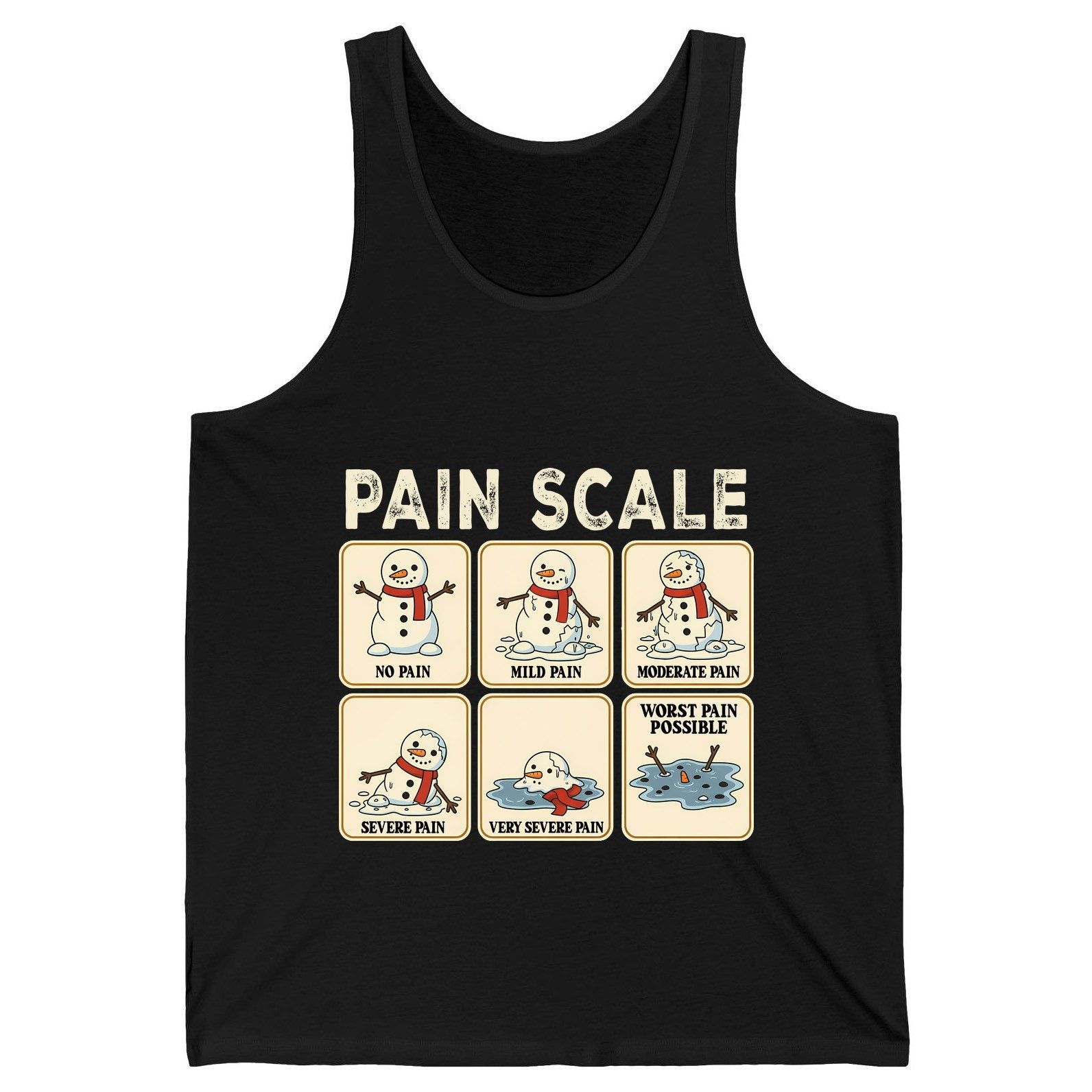 Pain Scale No Pain Mild Pain Moderate Pain Severe Pain Very Severe Pain Worst Pain Possible snowman Tank Top Black product