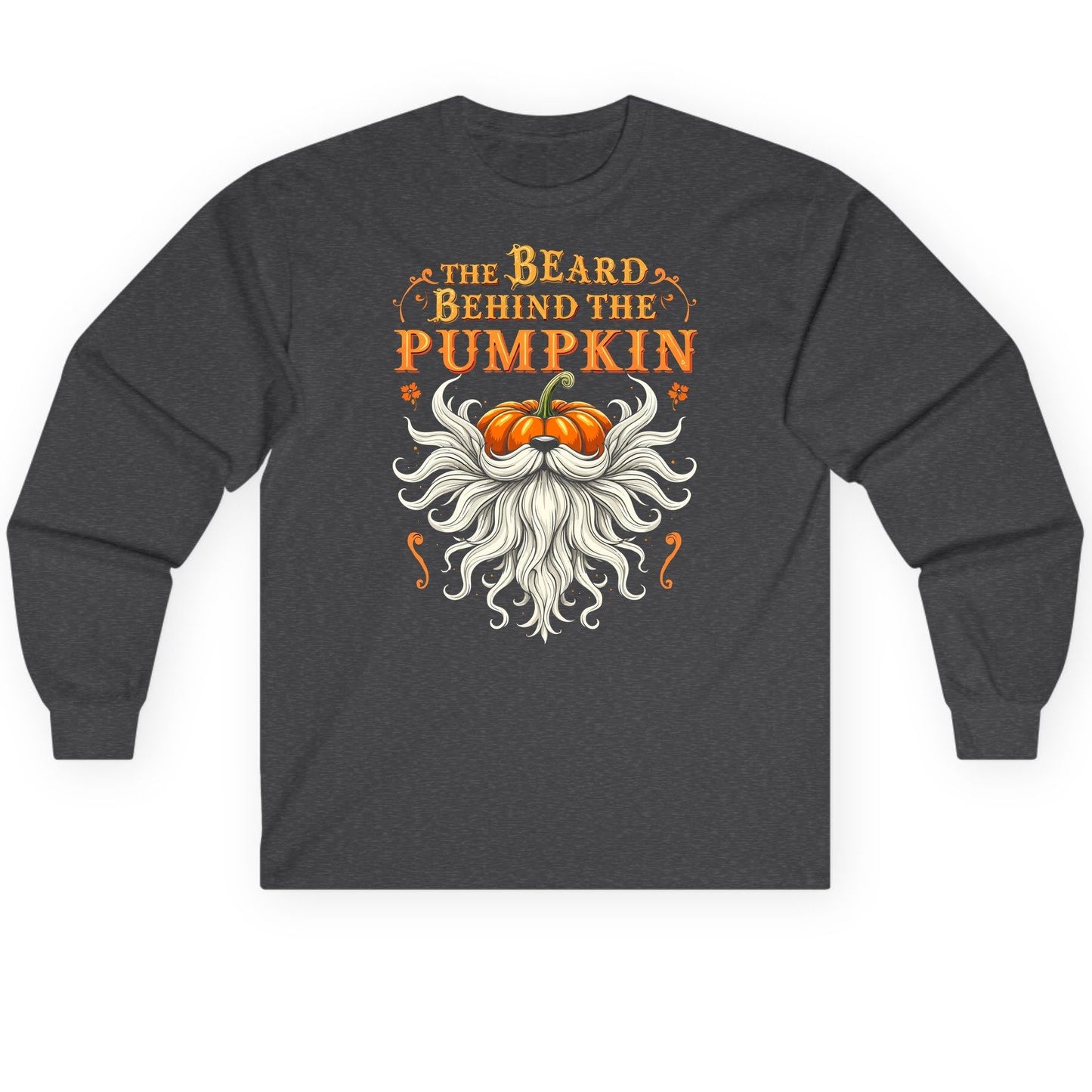 The Beard Behind the Pumpkin bearded dad Long Sleeve Tee Dark Heather product mockup