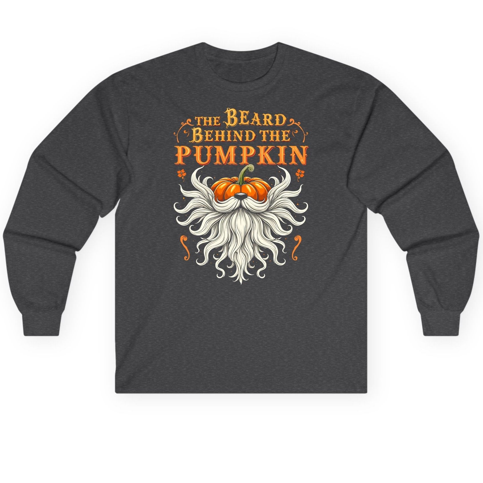 The Beard Behind the Pumpkin bearded dad Long Sleeve Tee Dark Heather product mockup