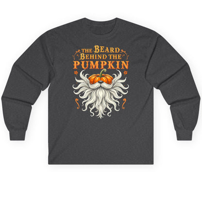 The Beard Behind the Pumpkin bearded dad Long Sleeve Tee Dark Heather product mockup