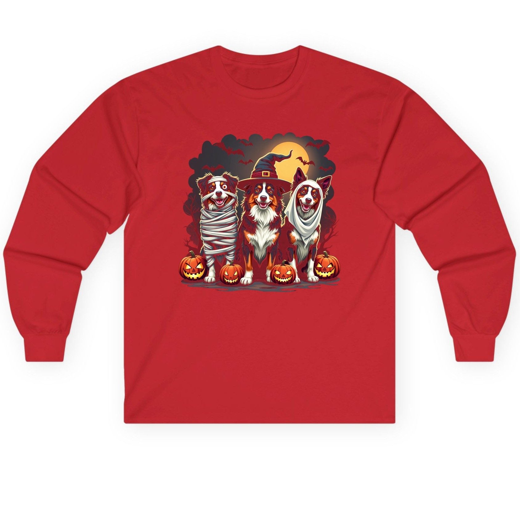 Australian Shepherd Halloween Dogs australian shepherd dogs Long Sleeve Tee Red product mockup