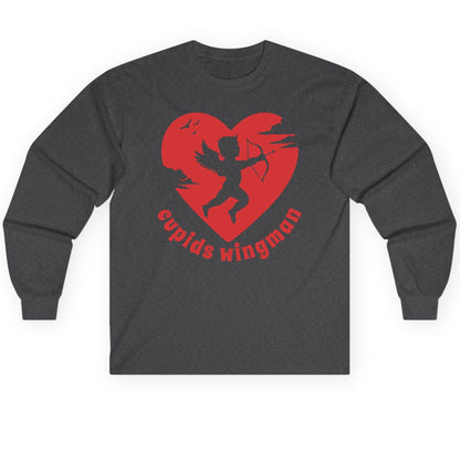 Cupids Wingman cupid Long Sleeve Tee Dark Heather product mockup