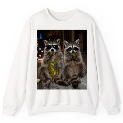 Raccoons Eating Pickles Funny Animal Lovers Sweatshirt - product mockup - White