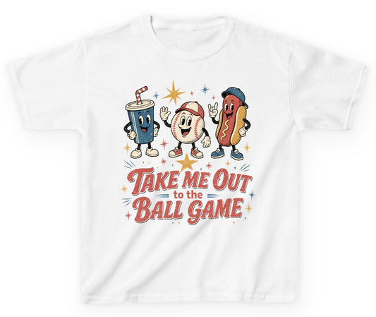Take Me Out to the Ball Game Retro Baseball Youth T-Shirt - product mockup - White