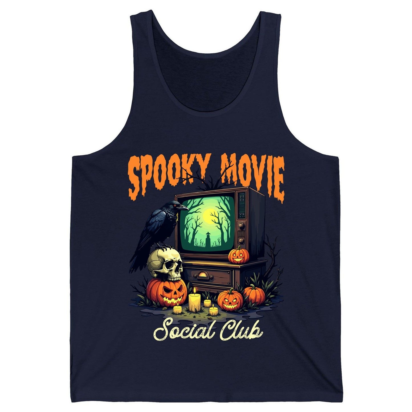 Spooky Movie Social Club Halloween Tank Top Navy product mockup