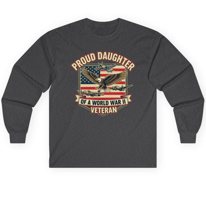 Proud Daughter of a World War Ii Veteran world war ii veteran Long Sleeve Tee Dark Heather product mockup