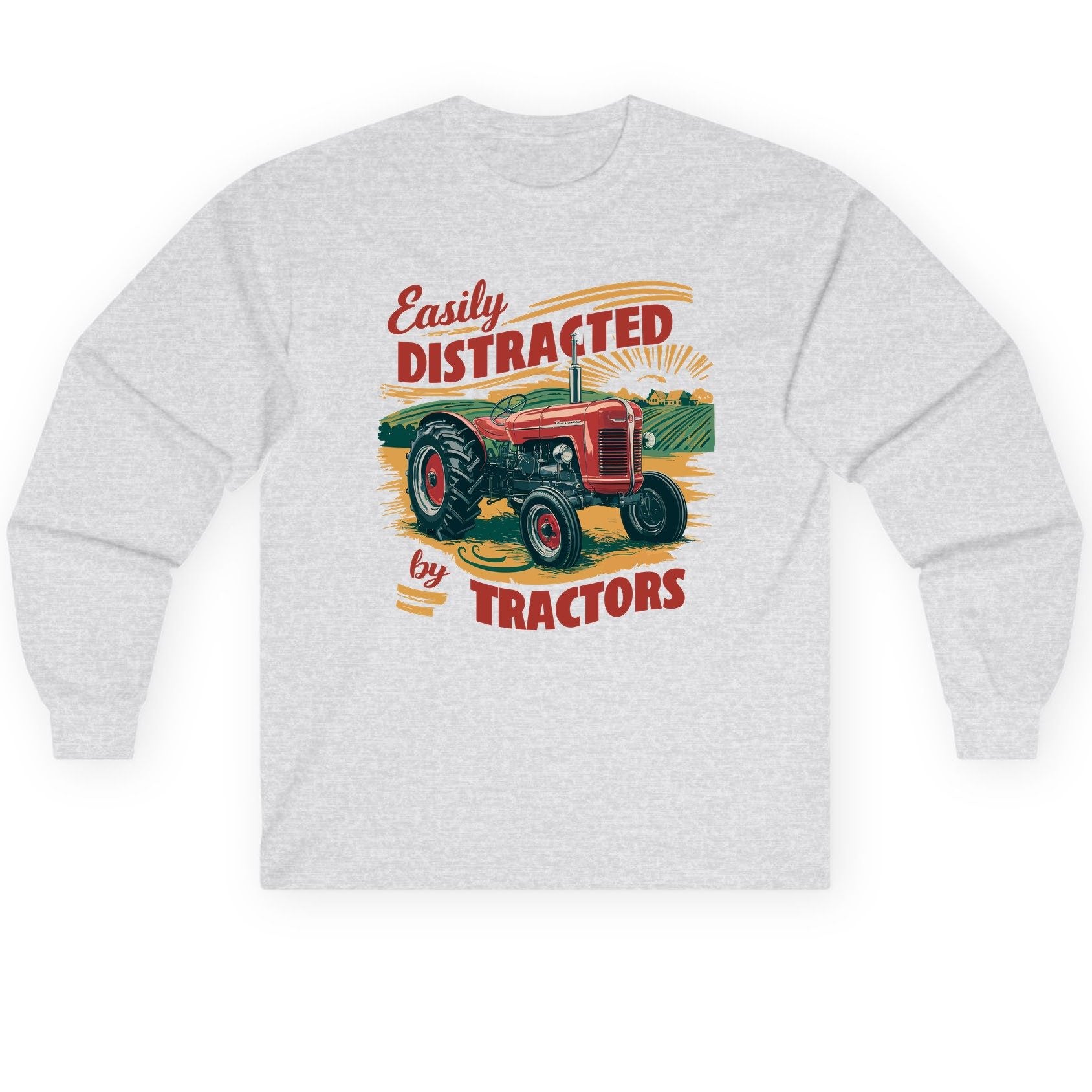 Easily Distracted by Tractors vintage tractor Long Sleeve Tee Ash product mockup
