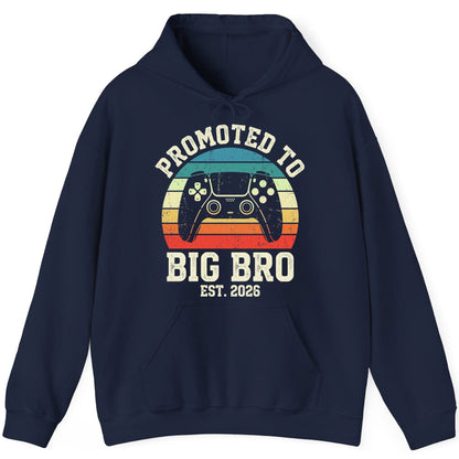 Promoted TO BIG BRO EST 2026 Retro Gaming Hoodie - product mockup - Navy